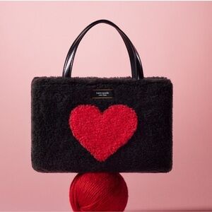 NEW Kate Spade Sam Icon Intarsia Heart Faux Shearling Small Tote